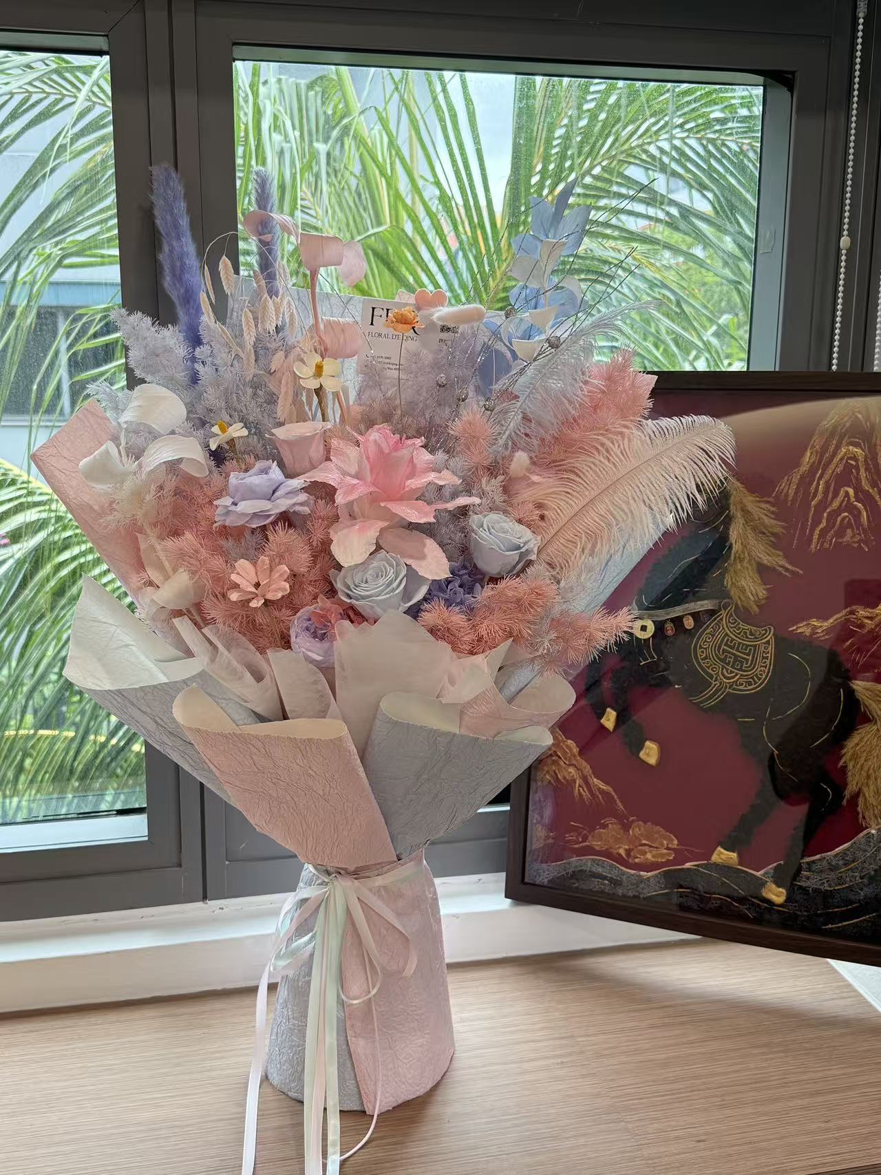 Pink & Blue Lily Preserved Flower Bouquet