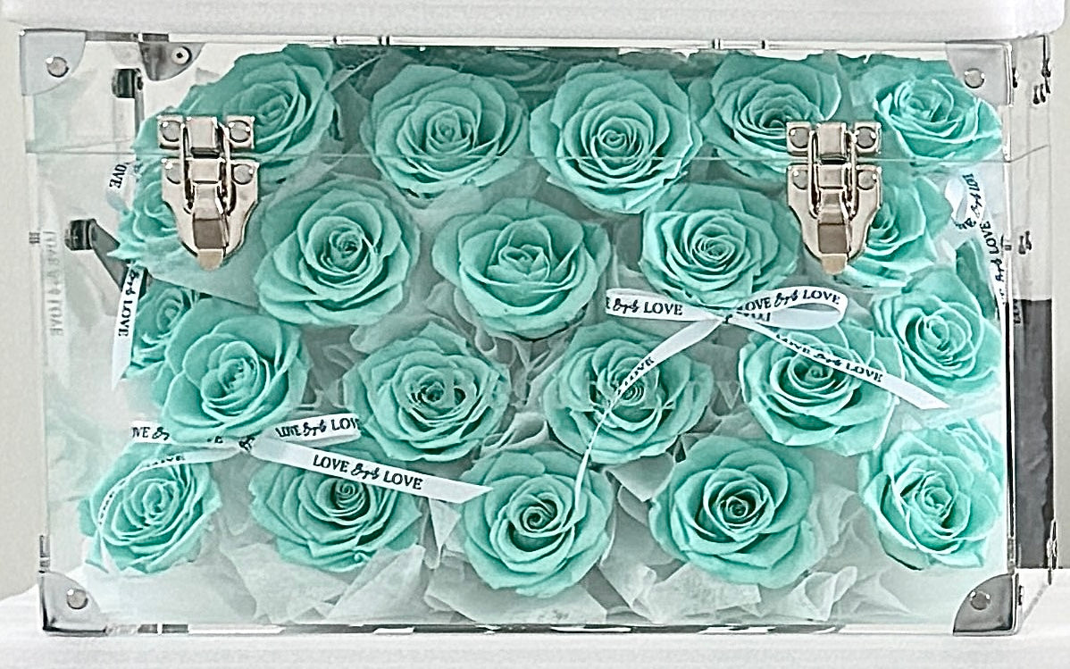 Preserved Flower Gift Box with 3D Heart in Tiffany Blue Suitcase