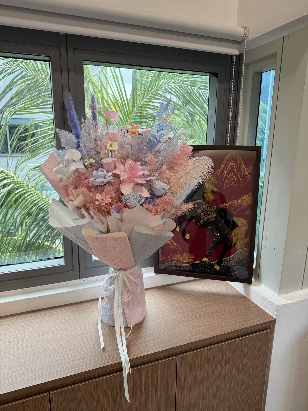 Pink & Blue Lily Preserved Flower Bouquet