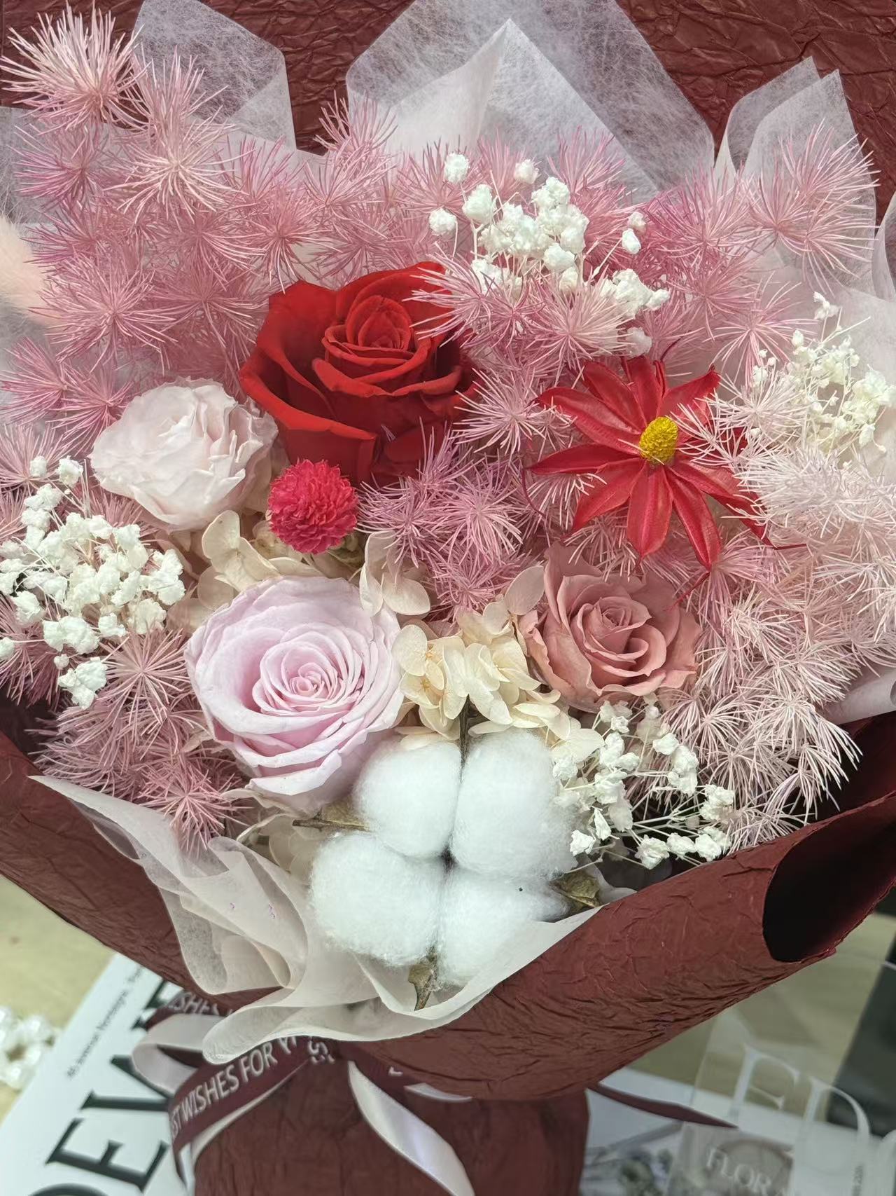 Red Pink White Little Preserved Flowers