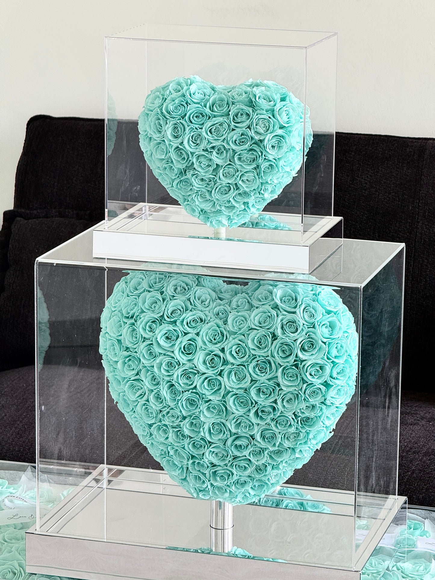 Preserved Flower Gift Box with 3D Heart in Tiffany Blue Suitcase