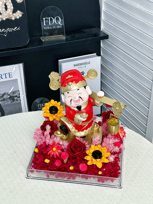 Fortune Blessing – God of Wealth Preserved Flower Acrylic Box