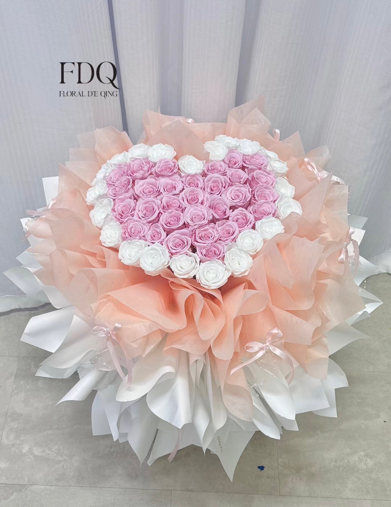 Heart-Shaped Pink White Preserved Rose Bouquet