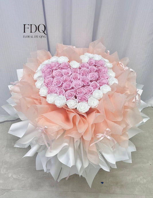 Heart-Shaped Pink White Preserved Rose Bouquet