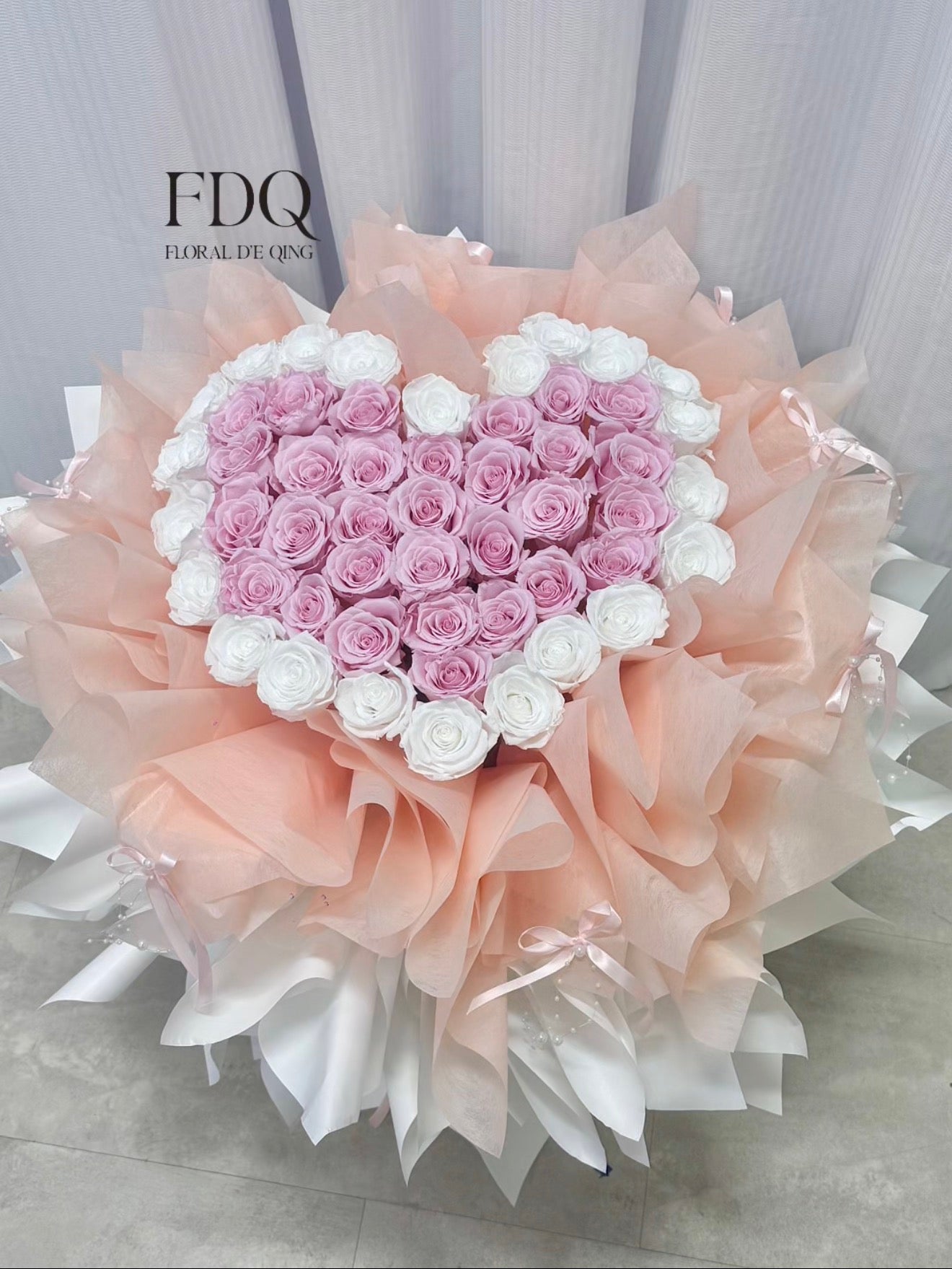 Heart-Shaped Pink White Preserved Rose Bouquet