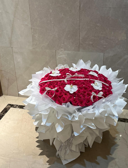 199-999 Red Rose & White Phalaenopsis orchid Bouquet（HB 21）
