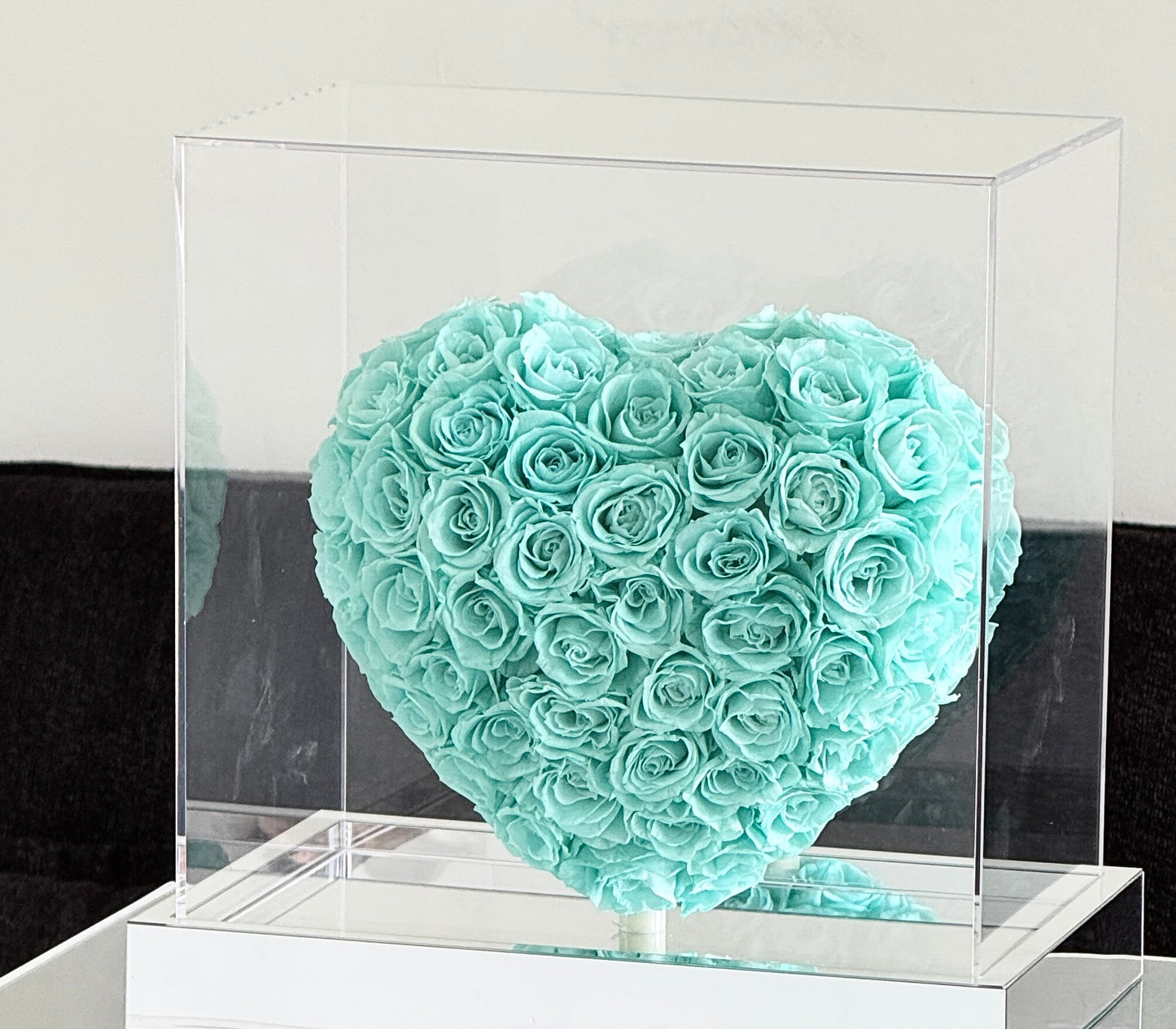 Preserved Flower Gift Box with 3D Heart in Tiffany Blue Suitcase