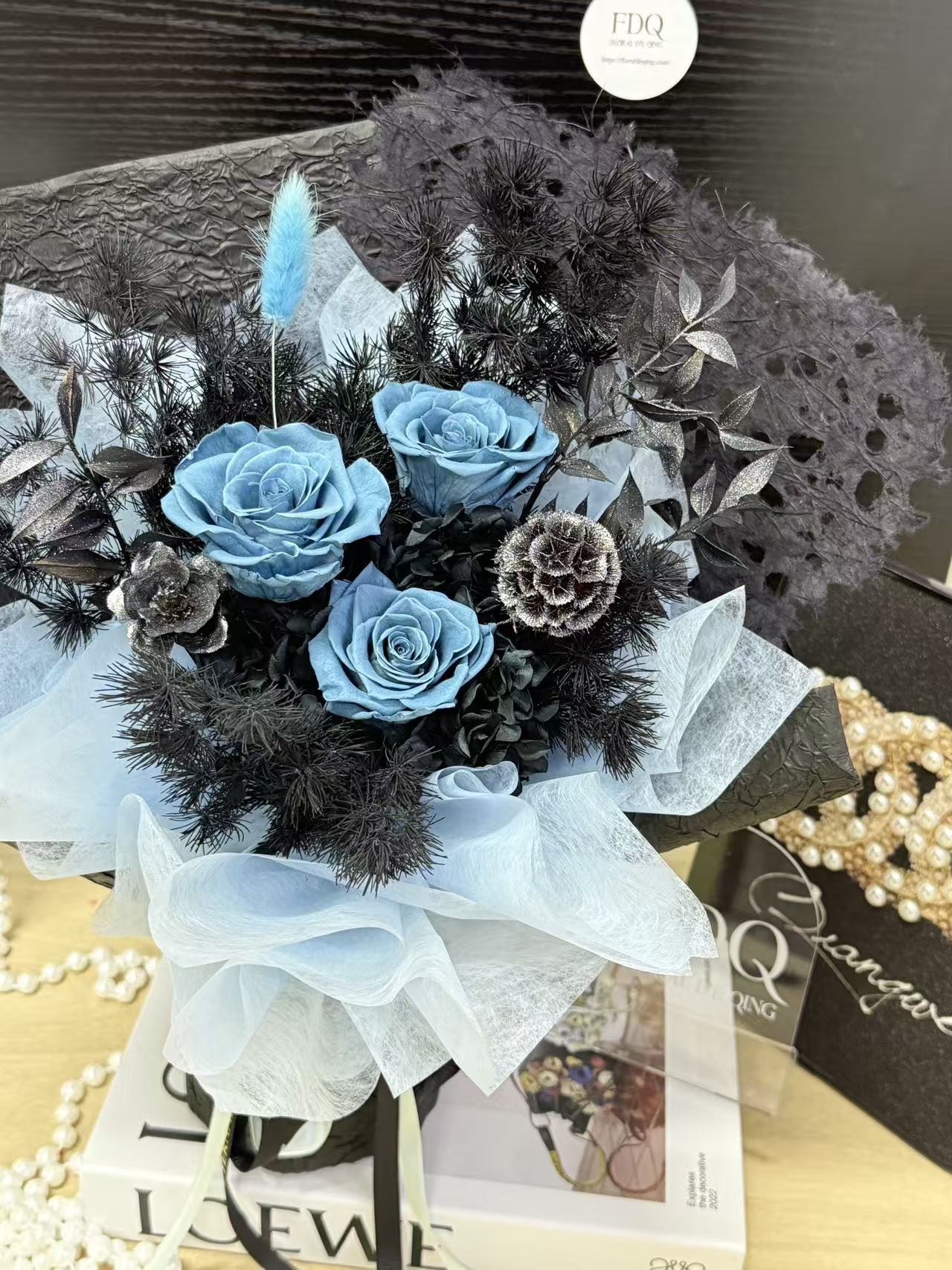 Blue Black Little Preserved Flowers