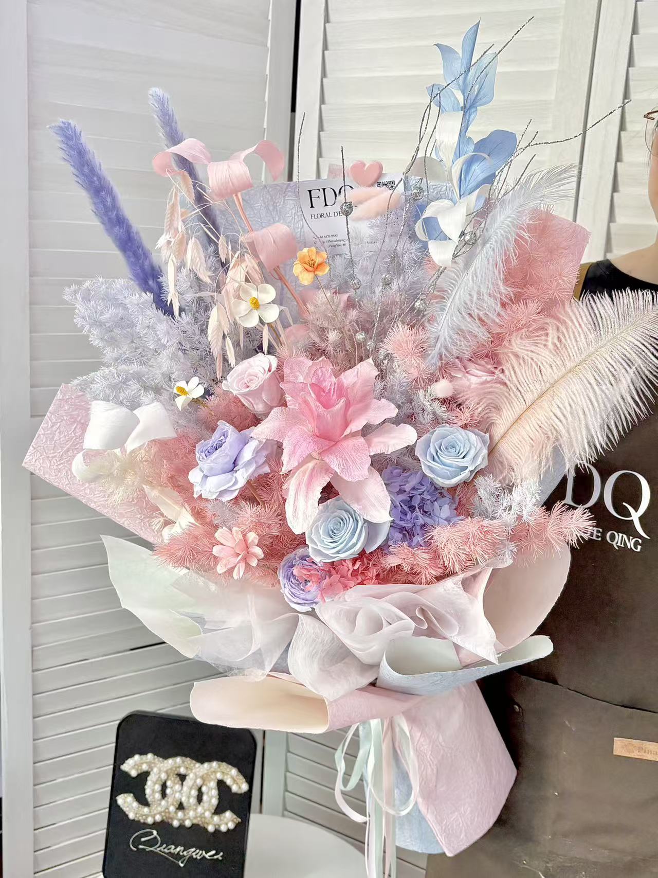 Pink & Blue Lily Preserved Flower Bouquet